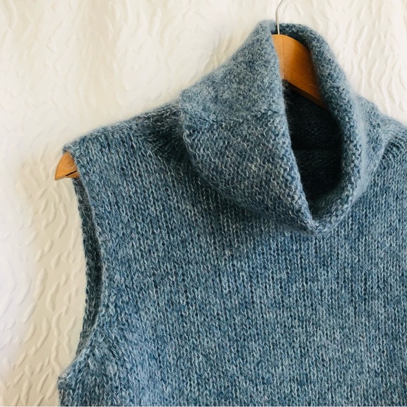 Margaret O'Leary Light Blue Mohair Wool Blend Knit Cowl Neck Sleevless Sweater - Picture 3 of 6